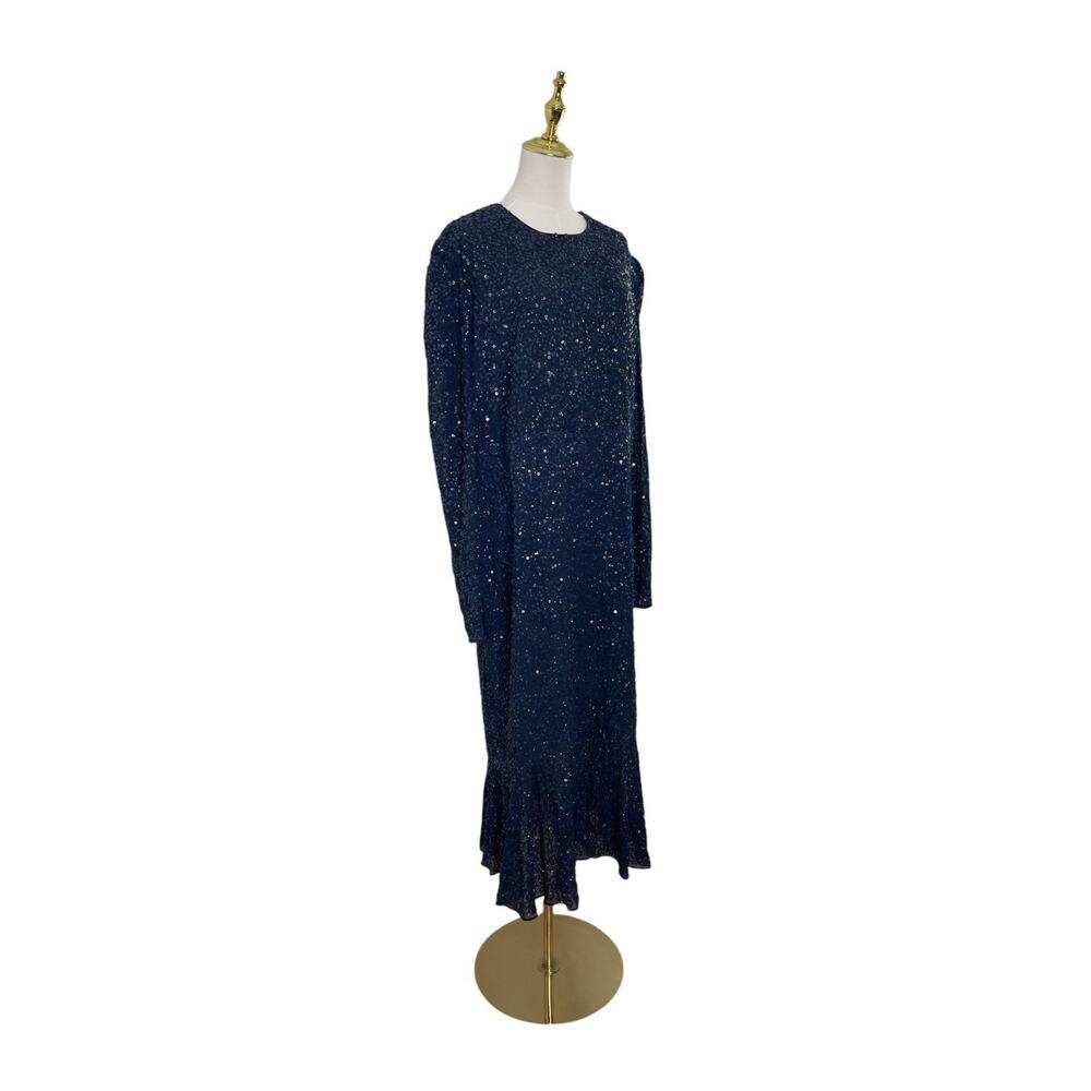 Mac Duggal 10865 Midnight Sequin Long Sleeve Puff Shoulder Dress Size 14 $398 - Picture 5 of 8